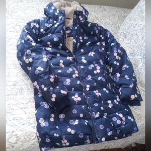 Lands' End Navy Puffer Jacket with Polka Dots